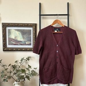 Peruvian Connection | Burgundy V Neck Short Sleeve Cardigan Pima Cotton Small